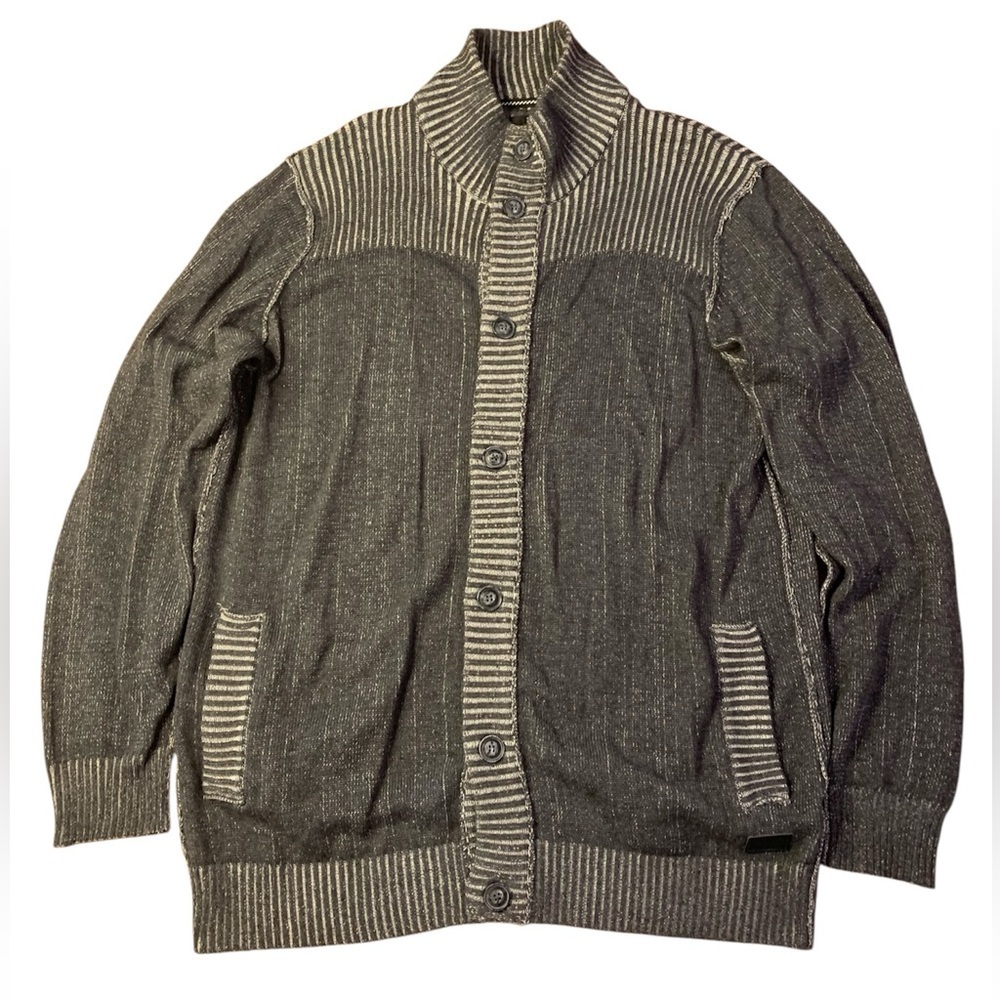 Projek Raw Men's 2XT Full-Button Cardigan Sweater - Charcoal Grey/Black Mix